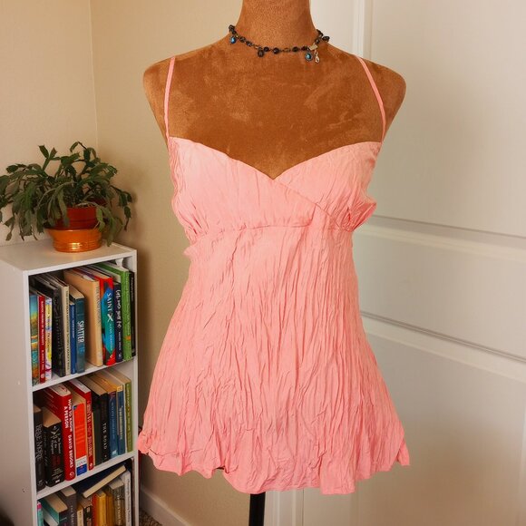 True Vintage 2004 Archive Y2K Pink Fairycore Crinkle Silk Cami Banana Republic - Picture 1 of 7